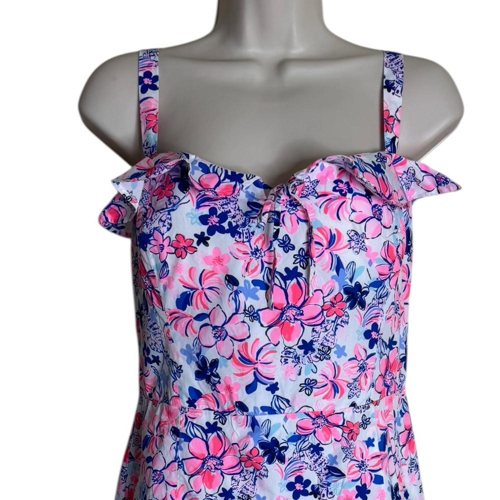 Lilly Pulitzer Neola Romper Poplin Cotton Ruffles size 12 - Picture 4 of 11